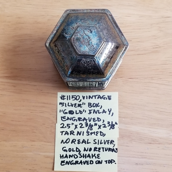 #1150 Vintage Silver Tone Engraved Box - Picture 2 of 15